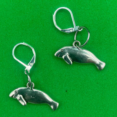 Manatee Earrings with Stainless Steel Leverbacks